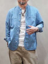画像をギャラリービューアに読み込む, BARNS "6ozデニム バンドカラーワークシャツ"