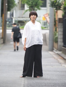 mizuiro ind "リネン スタンドカラーコクーンシャツ WHITE"
