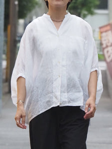 mizuiro ind "リネン スタンドカラーコクーンシャツ WHITE"