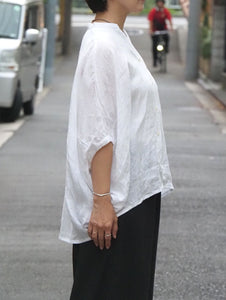 mizuiro ind "リネン スタンドカラーコクーンシャツ WHITE"