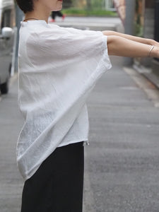 mizuiro ind "リネン スタンドカラーコクーンシャツ WHITE"