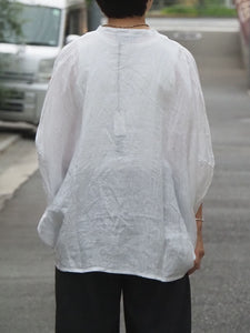 mizuiro ind "リネン スタンドカラーコクーンシャツ WHITE"
