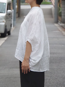 mizuiro ind "リネン スタンドカラーコクーンシャツ WHITE"