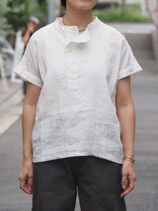 mizuiro ind "リネン スタンドカラーシャツ WHITE"