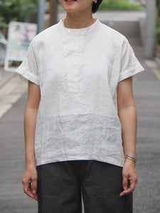 mizuiro ind "リネン スタンドカラーシャツ WHITE"