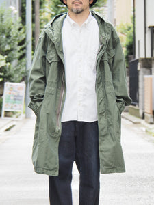 SAGE DE CRET "バックサテン ミリタリーフーデッドコート OLIVE"