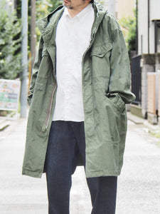 SAGE DE CRET "バックサテン ミリタリーフーデッドコート OLIVE"