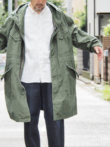 SAGE DE CRET "バックサテン ミリタリーフーデッドコート OLIVE"